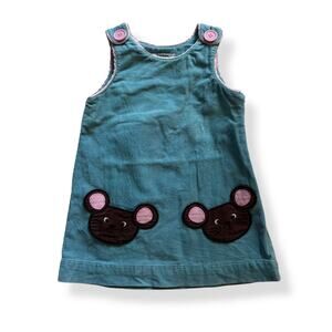 Baby Boden mouse pockets blue corduroy pinafore